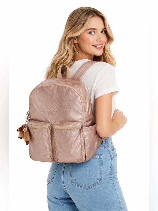 Kipling Handbags - Kipling Charnell 11.5" LapTop Rose Gold Metallic Backpack with Monkey Charm